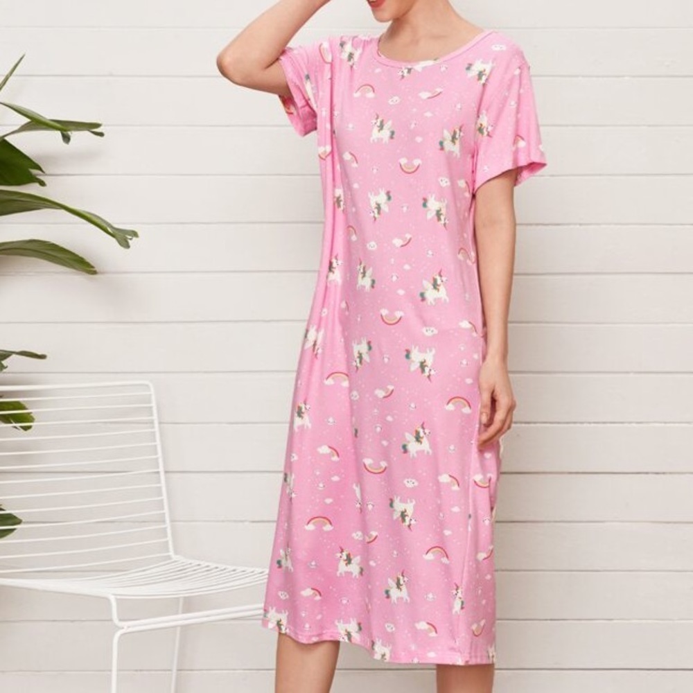 New Kawaii Pink Unicorn Sleepshirt Nightgown - Picture 3 of 5